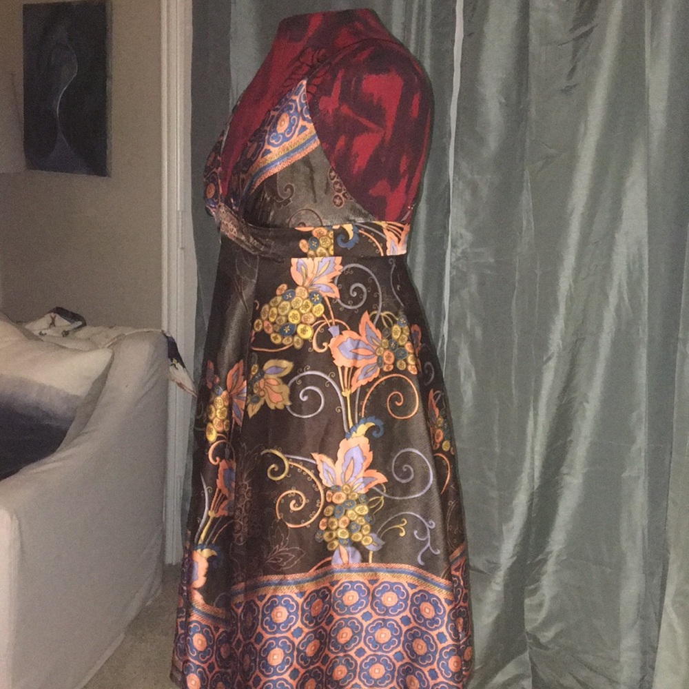 Single Dress boho brown silk print dress M - Picture 5 of 8